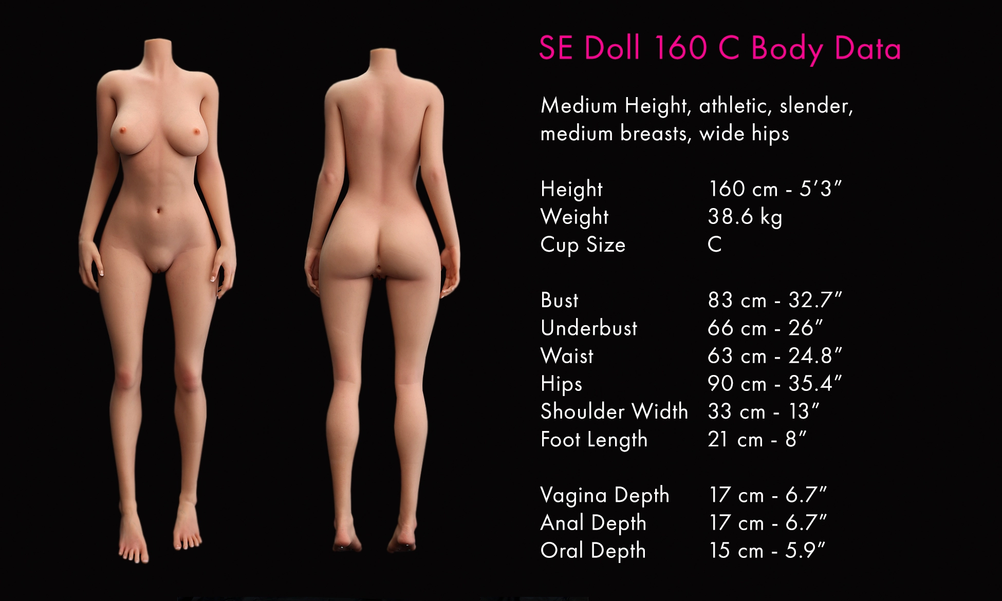 Front and back views of the SE Doll TPE 160 cm C Cup sex doll.