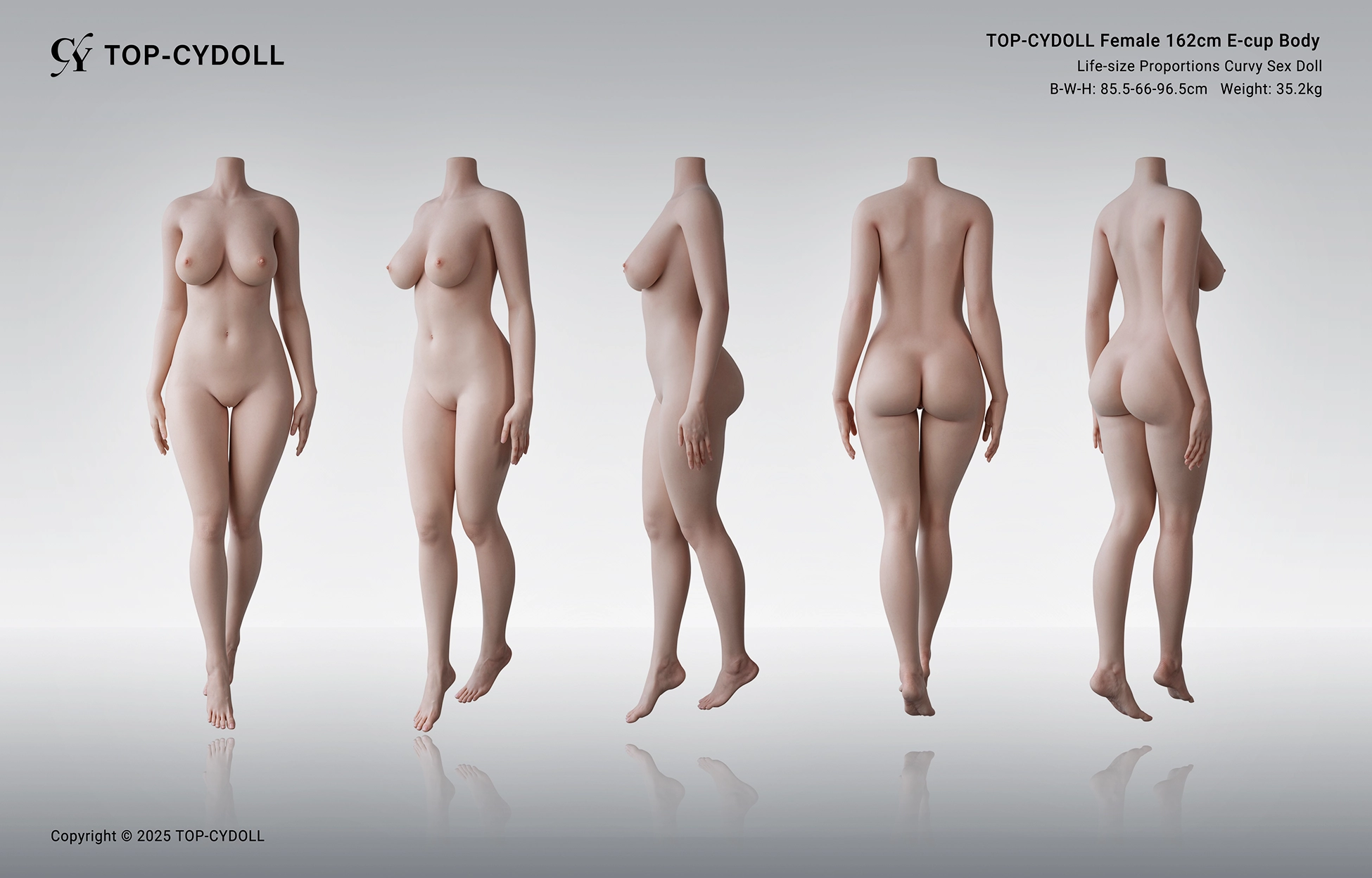 Various views of the 162 cm E Cup silicone sex doll from Top CY Doll.
