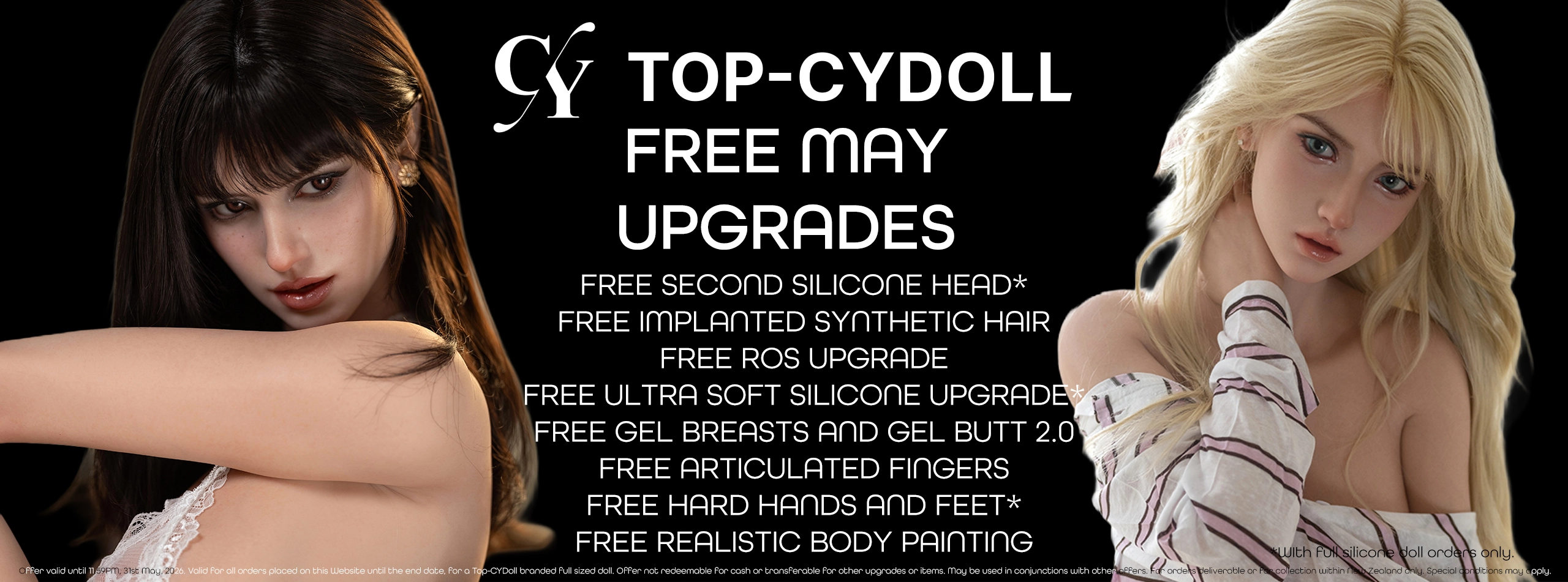 Free upgrades for every silicone sex doll from Top-CYDoll, purchased during May 2026.