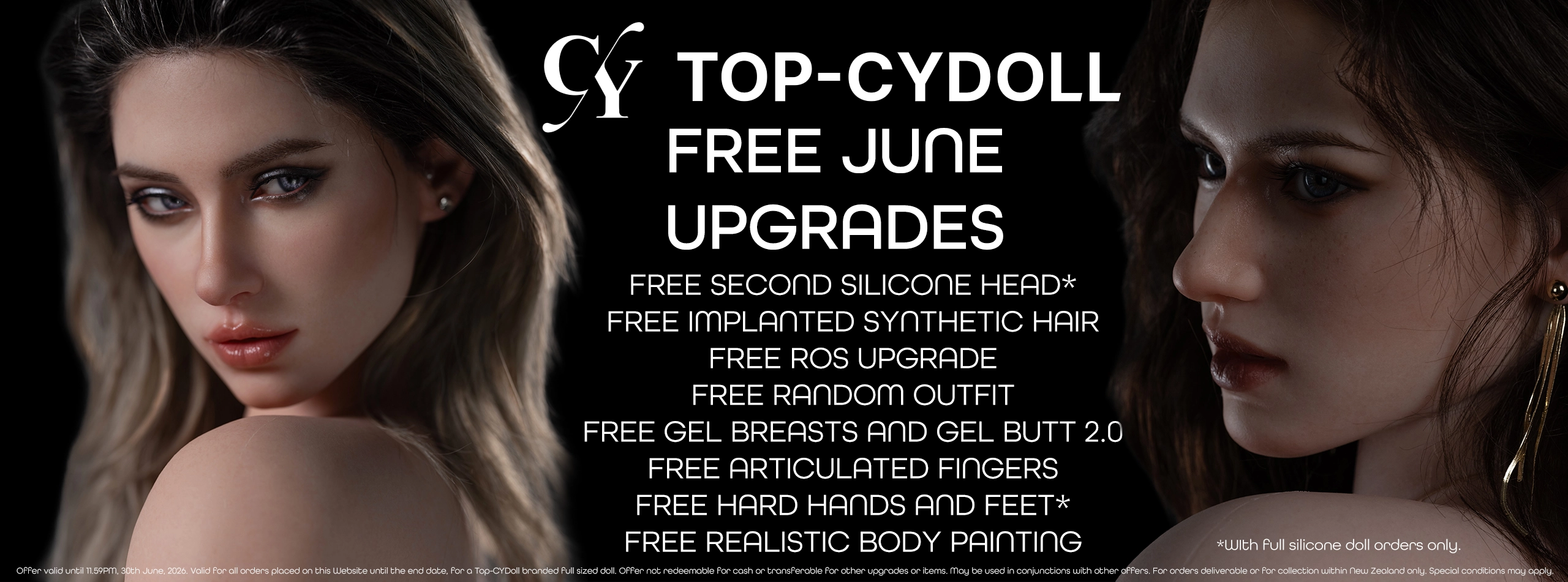 Free upgrades on all Top-CYDoll sex dolls ordered during June, 2026.